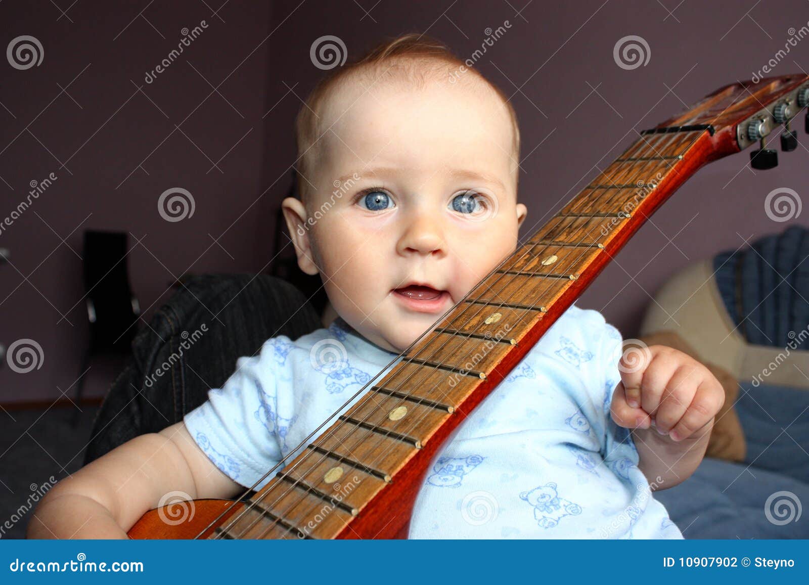 Baby and guitar stock photo. Image of child, happy, childhood 10907902