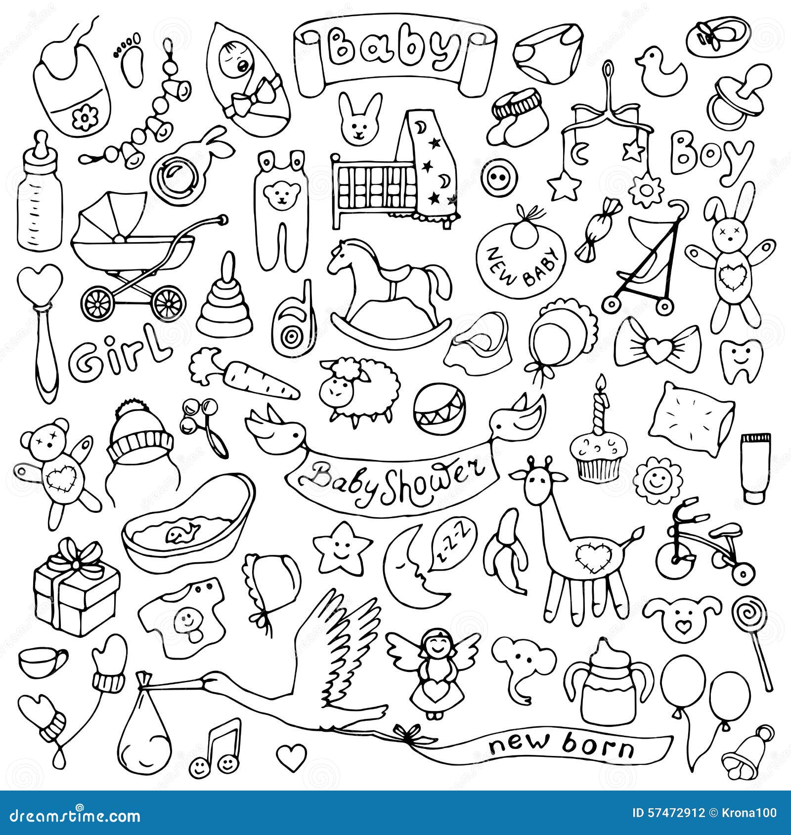 Baby hand drawn doodle set stock vector. Illustration of crib - 57472912