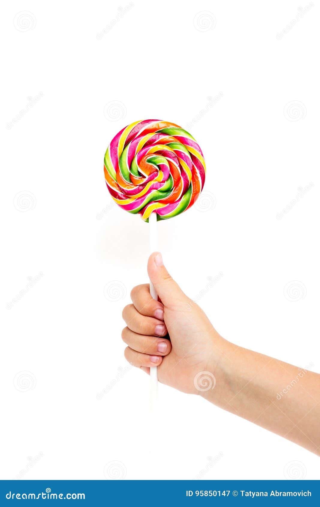 Baby Hand Holds A Delicious Rainbow Candy. Isolated On White Background ...
