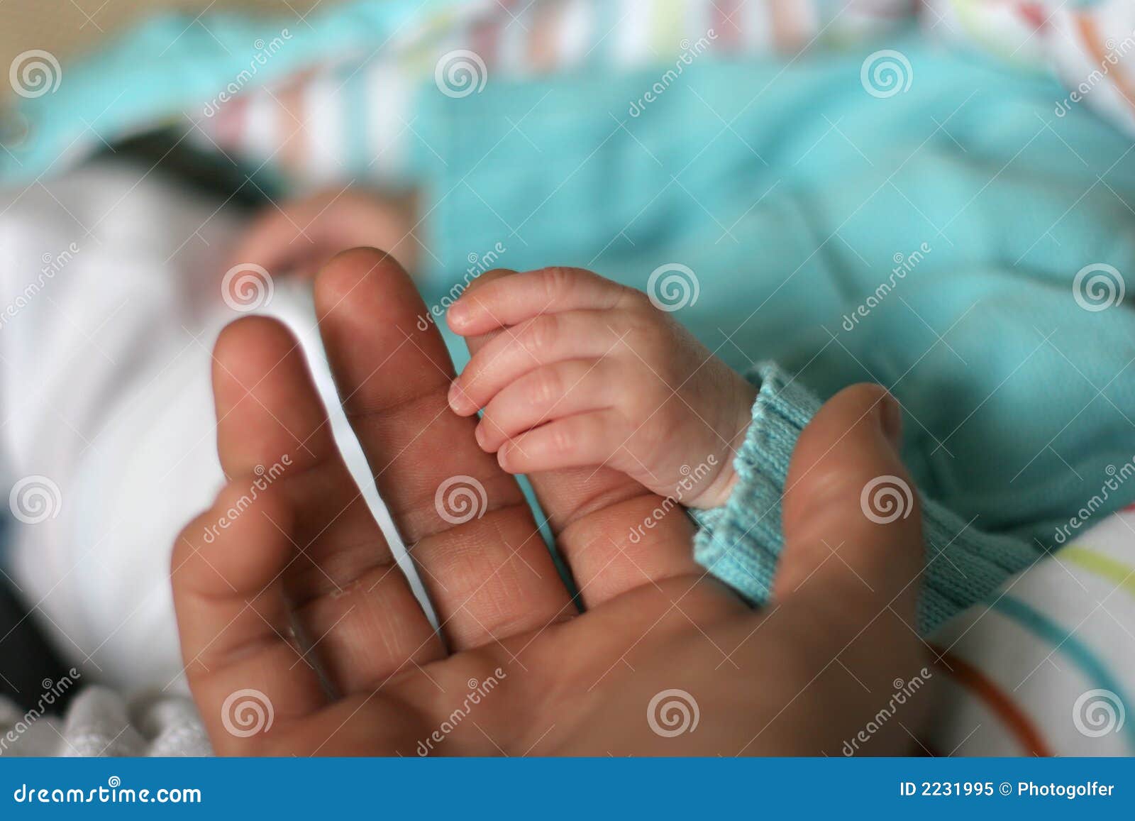 baby hands with father