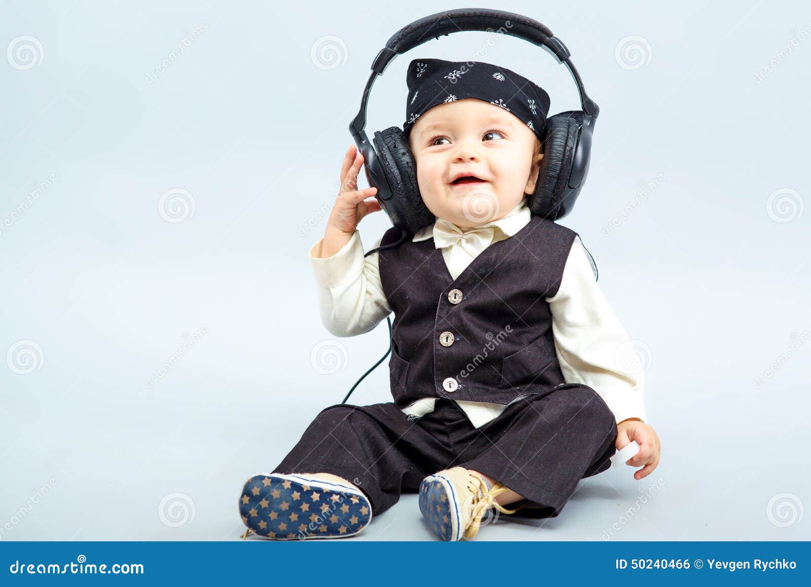 Baby with headphone stock photo. Image of listen, cheerful 50240466