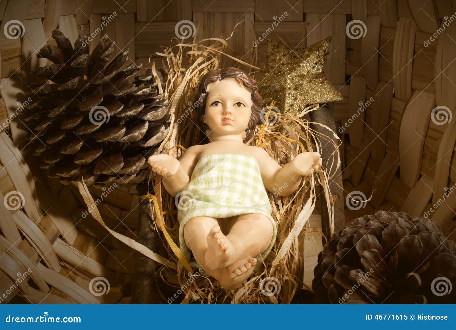 Download Baby Jesus In The Crib Christmas Card Stock Image Image of background rustic