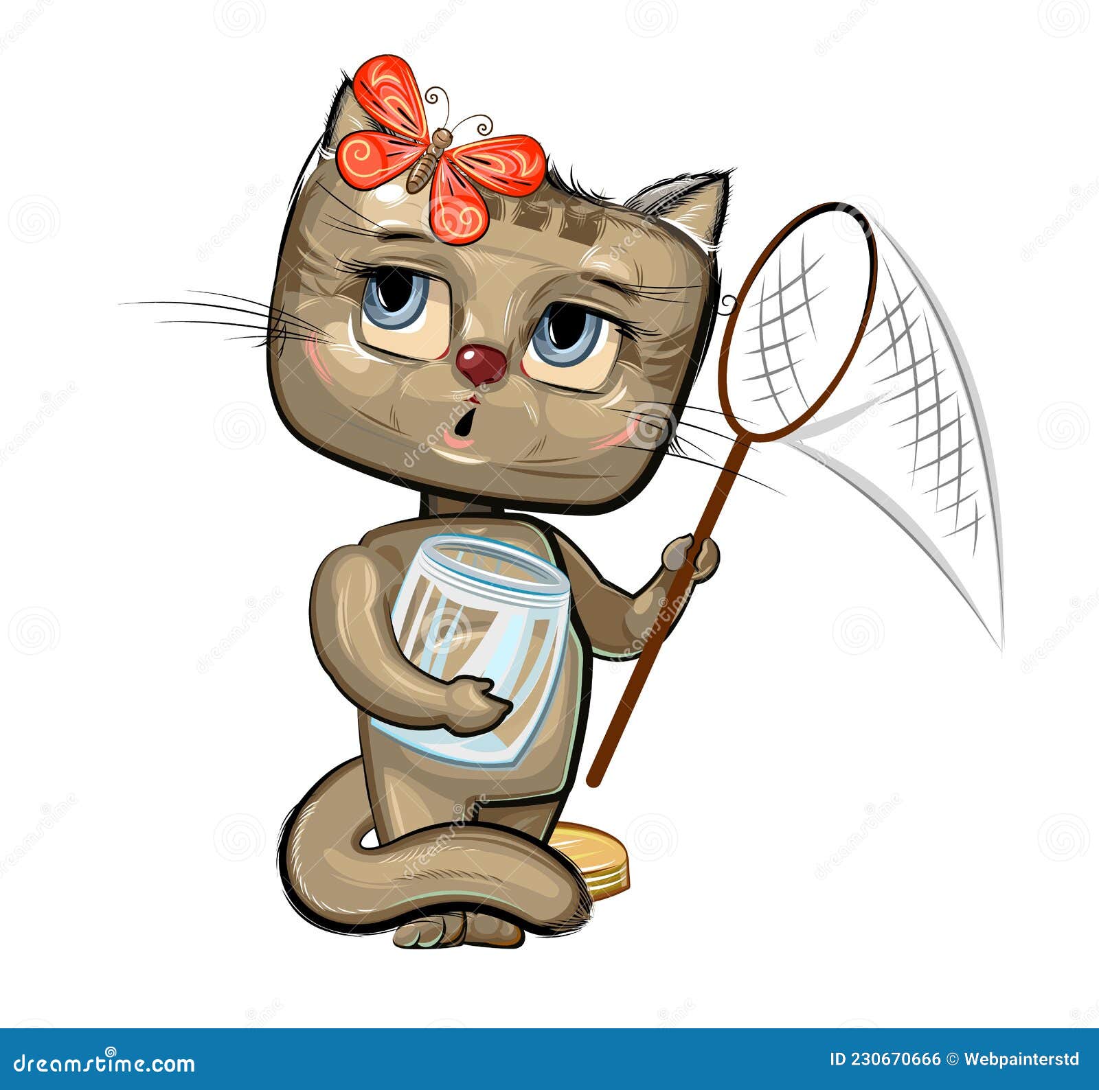 Baby Kitten Catch with a Net Butterflies. Characters of Child Stand. Funny  Scenery with Cat. a Young Animal Stock Vector - Illustration of animal,  funny: 230670666