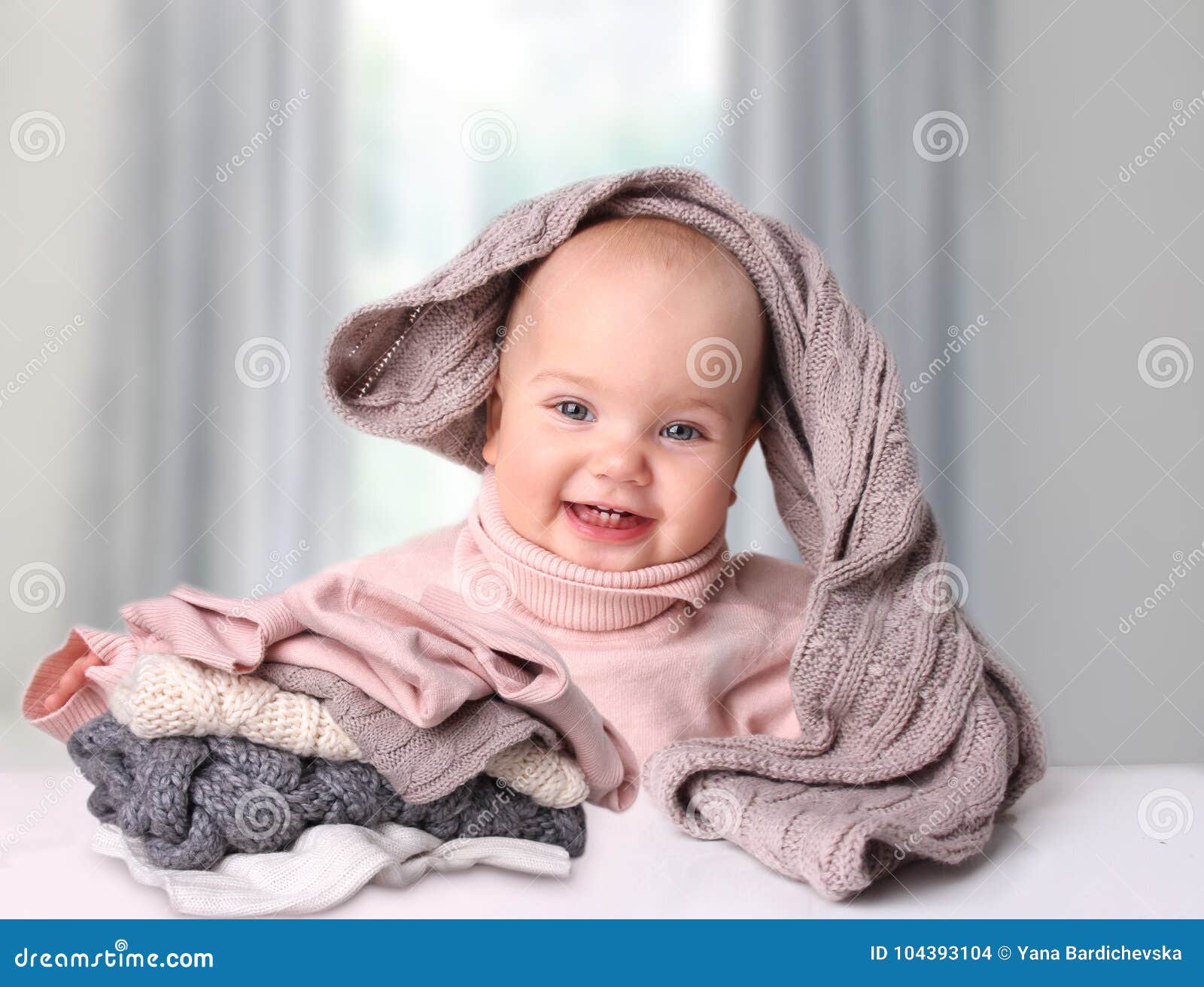 Baby with Knitted Clothes.Warming Up Clothing. Stock Photo Image of