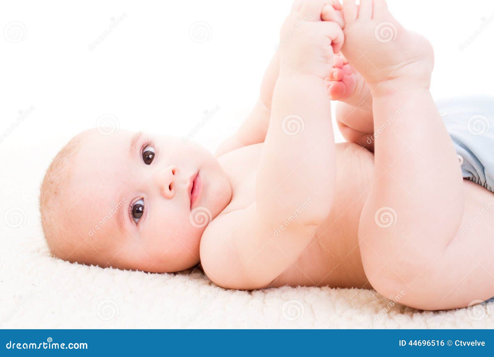 Baby Laying on White Sheets in Bed Stock Photo Image of little, baby