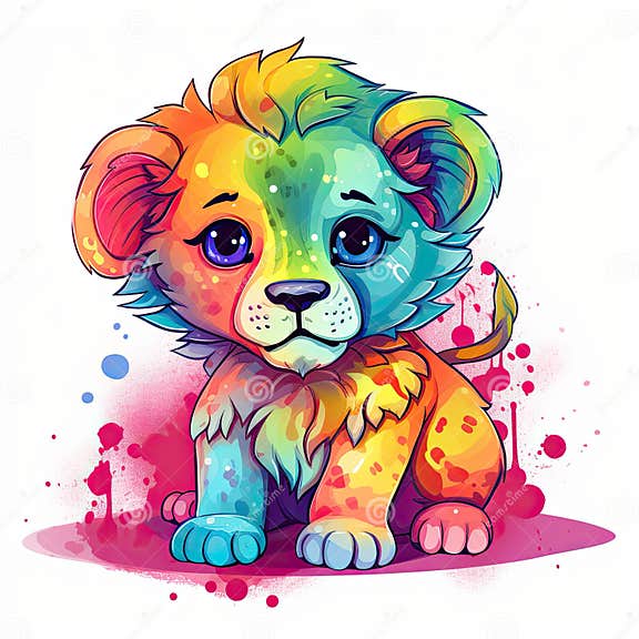 Baby Lion Playing Bundle Illustration. Colorful Lion Cub Collection on ...