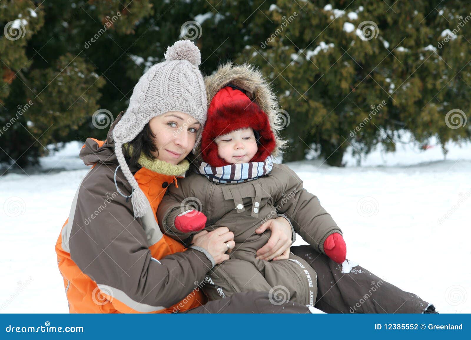Baby and mom on winter day stock photo. Image of eyes 12385552