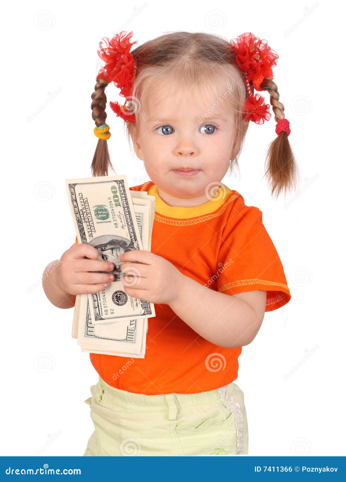 Baby with money in hand. stock photo. Image of hand, isolated 7411366