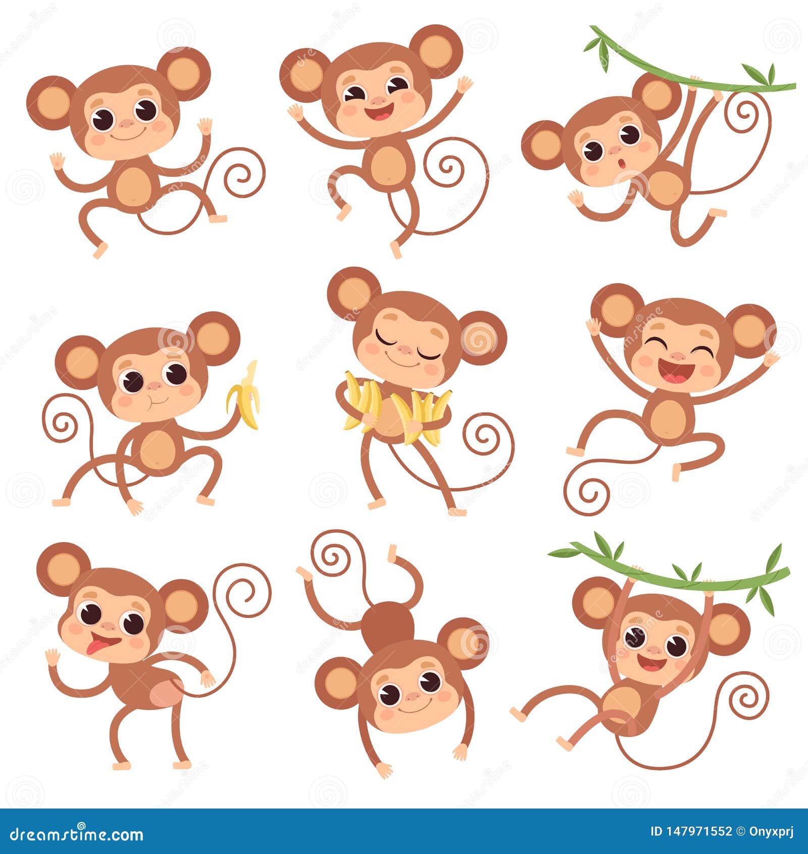 Baby Monkey Wild Cartoon Animals Playing And Eating Banana Vector Characters Of Monkeys Stock Vector Illustration Of Banana Cartoon