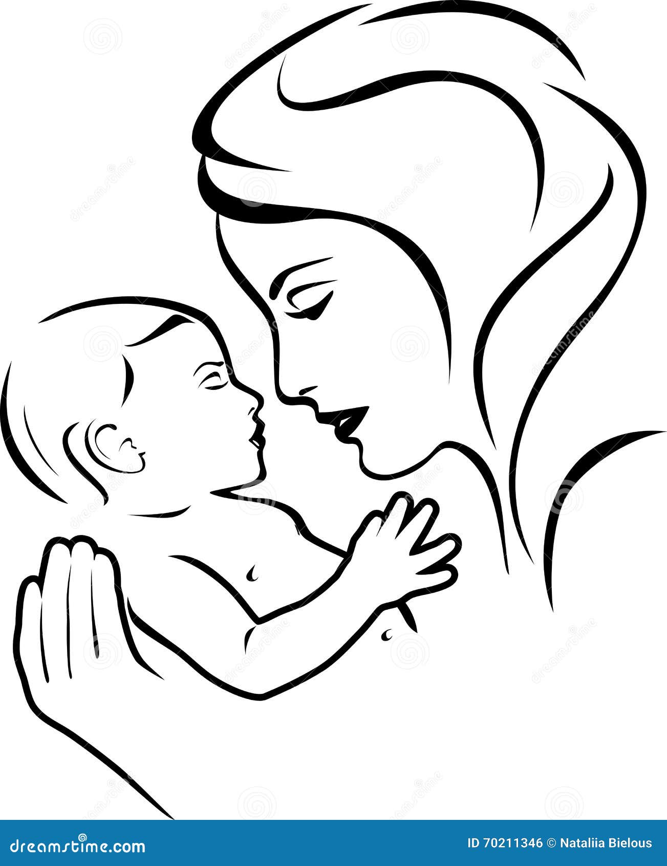 Baby And Mother. Black And White Stock Vector - Image: 70211346