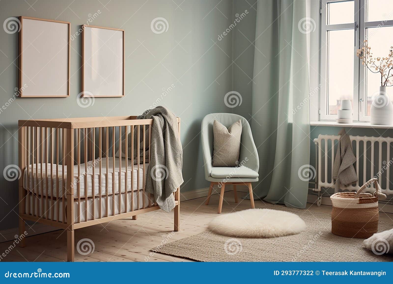 a baby nursery with scandinavian cribs, soft textiles, and a calming color palette.
