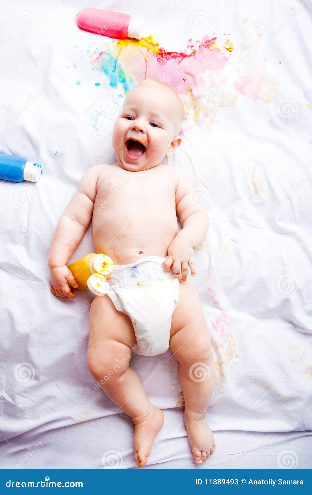 Baby with paints stock image. Image of little, colorful 11889493