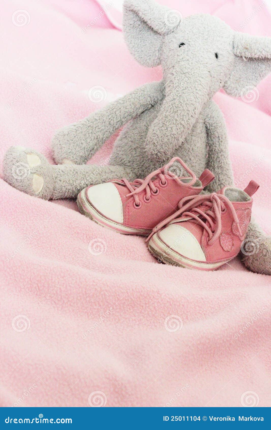 Baby Pink Shoes and Plush Elephant Stock Photo Image of child