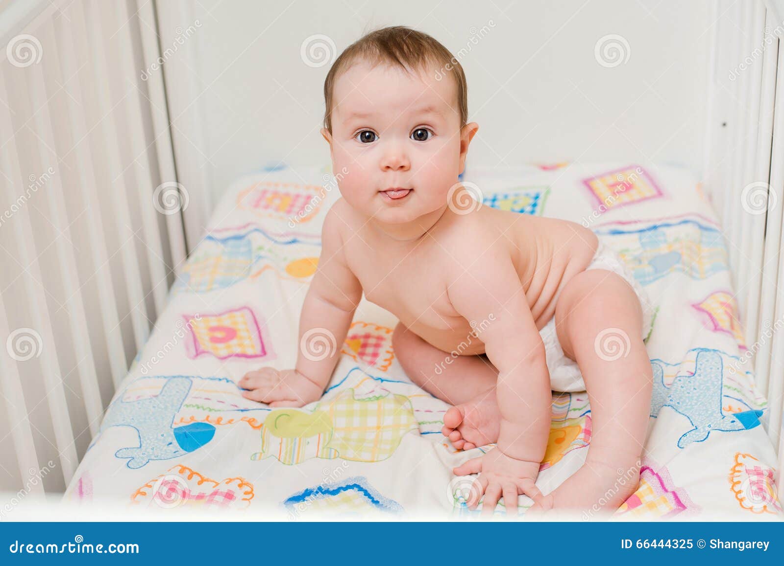 Baby playing in a crib stock image. Image of lifestyle 66444325