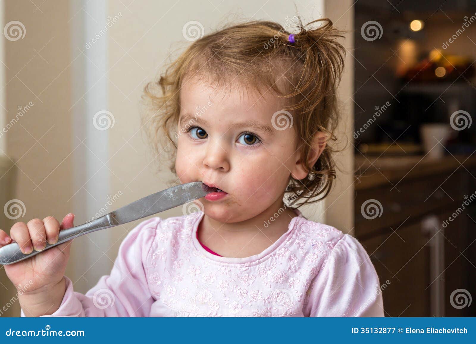 Baby Playing with a Dangerous Knife Stock Image - Image of unsafe