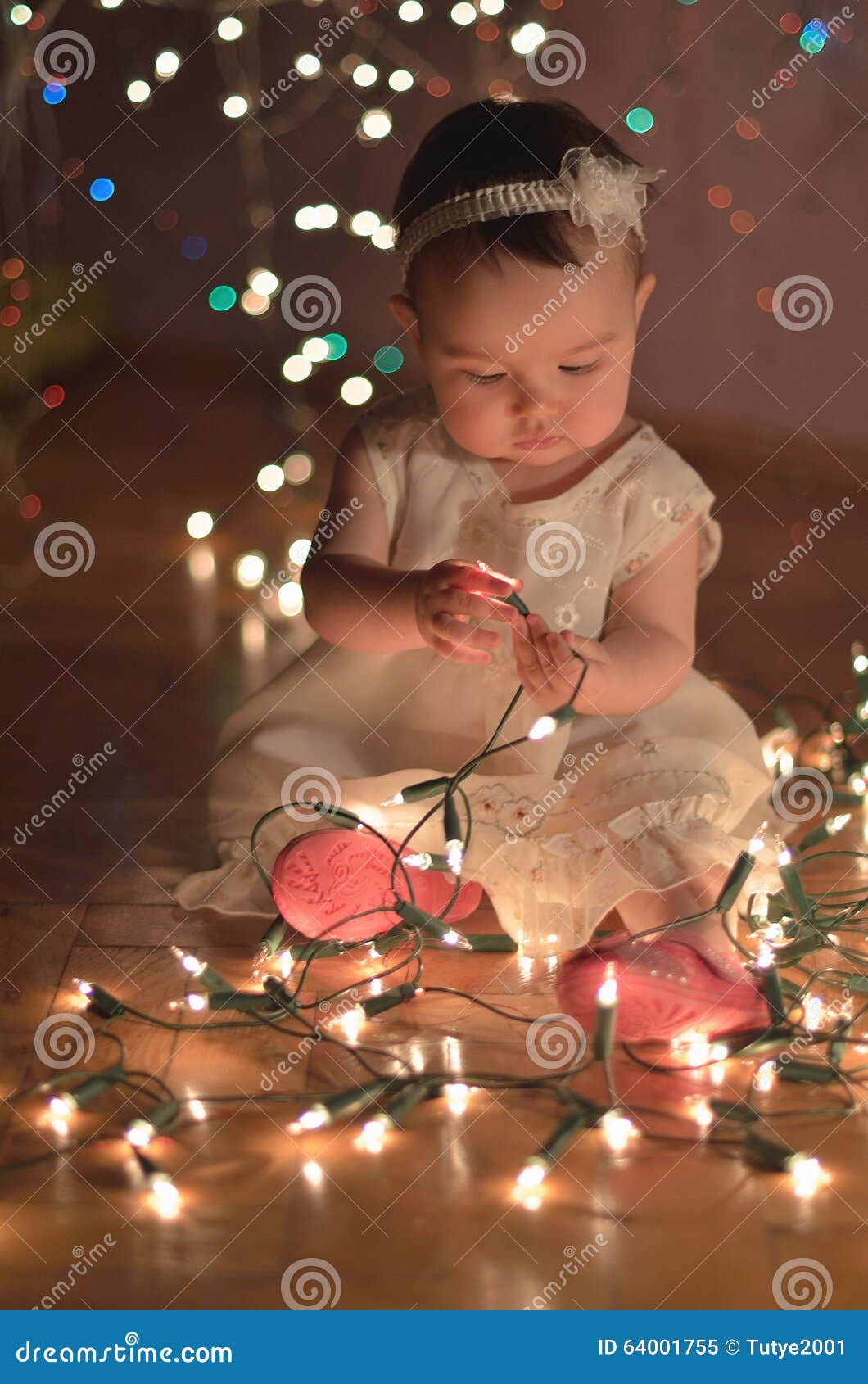 Baby Playing with Led Lights at Christmas Stock Image Image of smile