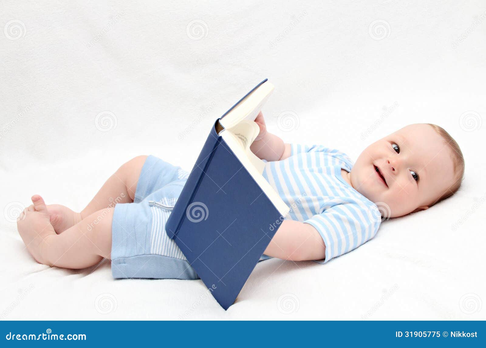 Baby Reading a Book on Back Stock Image Image of male, cute 31905775