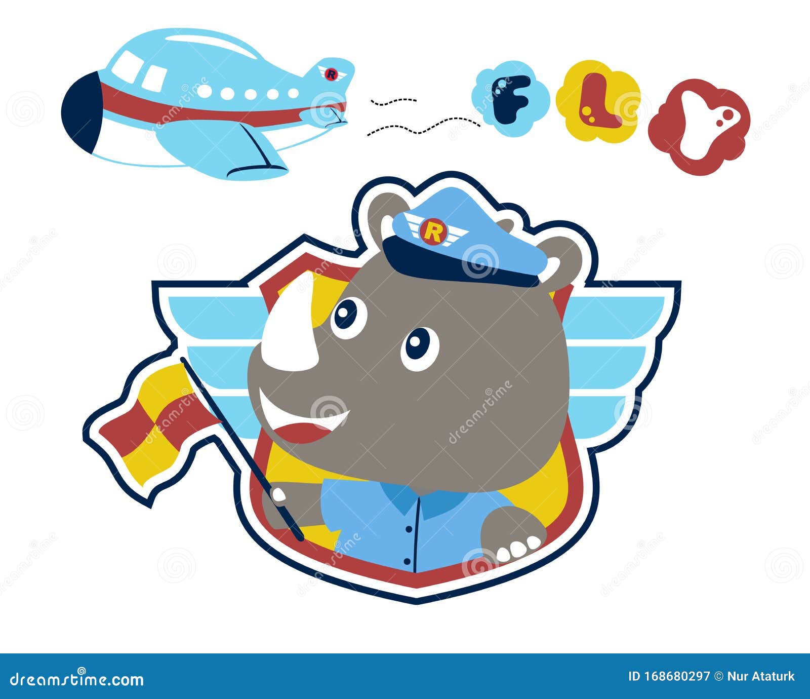 Download Baby Rhino The Little Pilot, Vector Cartoon Illustration ...
