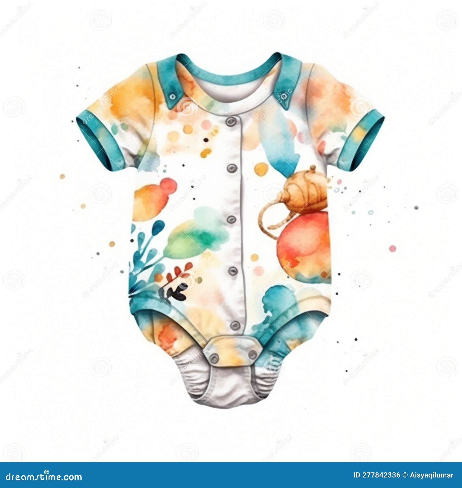 Baby Romper Drawing in Various Fashions Using Watercolor Medium. Stock ...