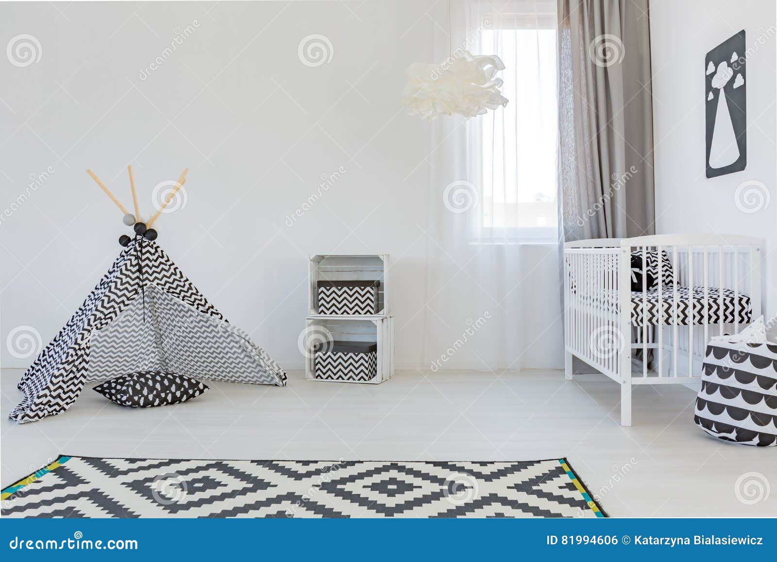 Baby room with white cot stock photo. Image of crate 81994606