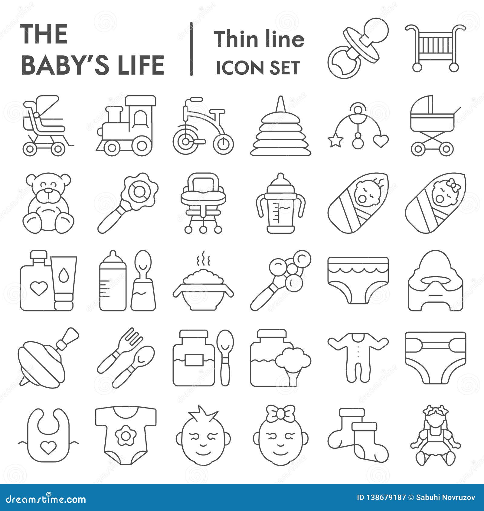 Baby`s Life Thin Line Icon Set, Newborn Symbols Collection, Vector ...