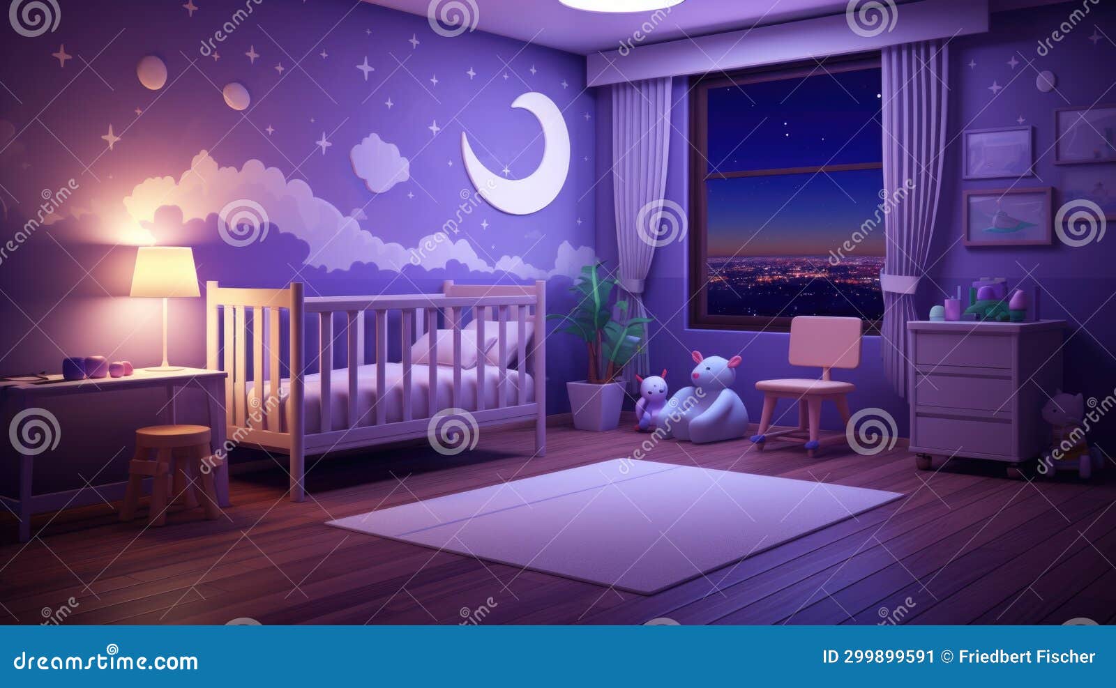 A Baby S Room with a Crib and a Night Sky Stock Image Image of modern