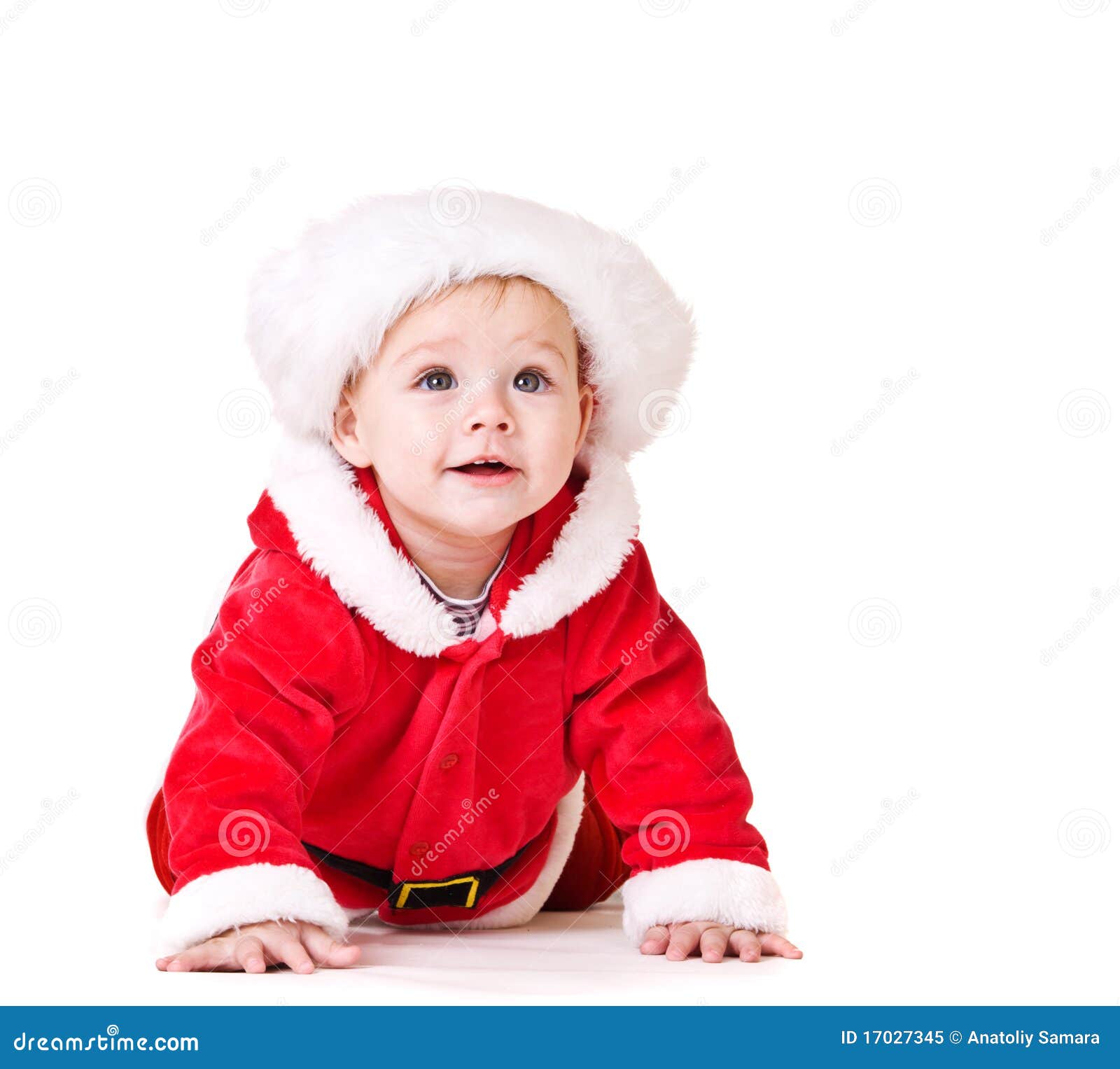 Baby in Santa costume stock image. Image of playful, crawling 17027345