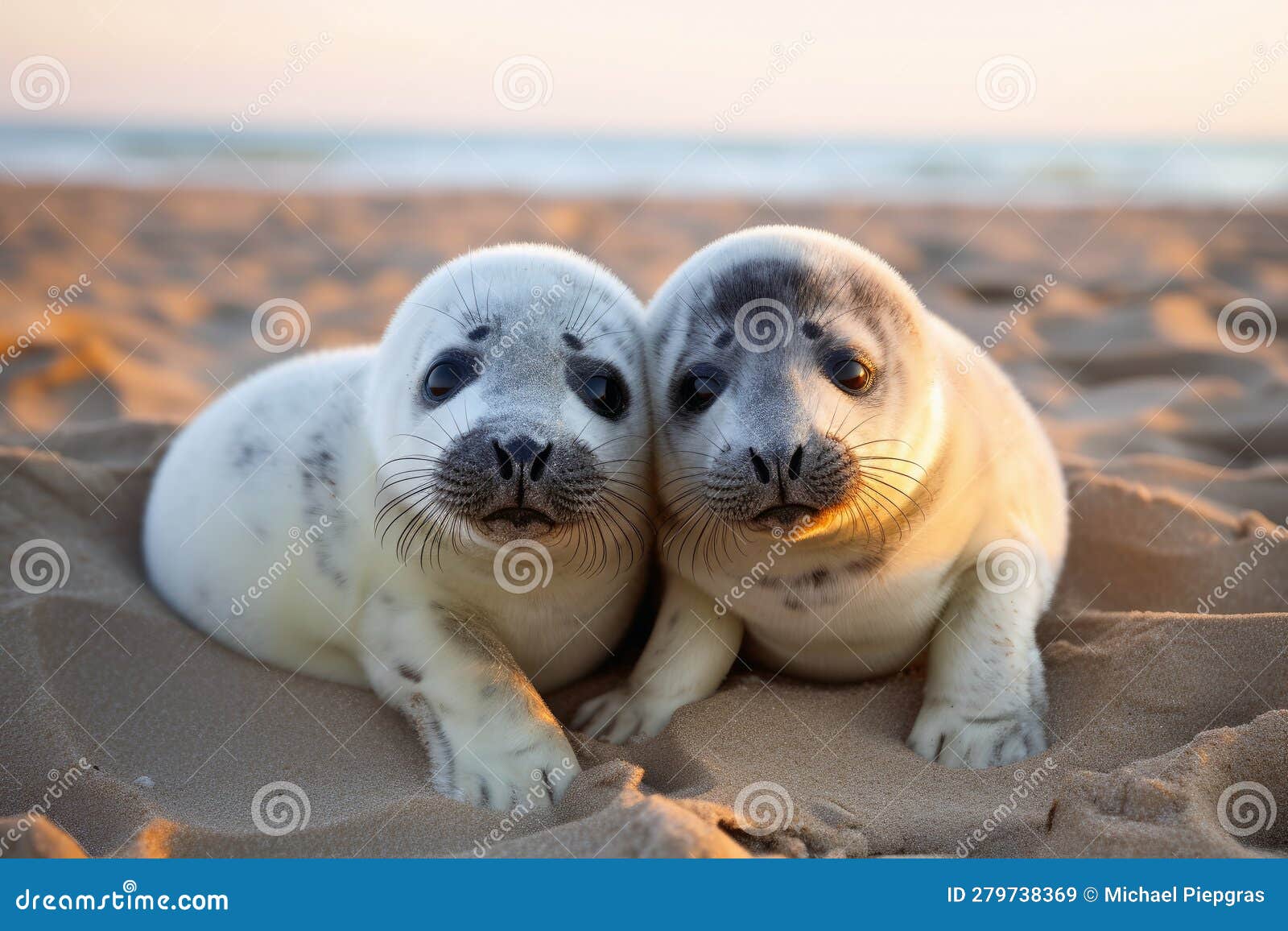 Baby Seals on the Beach Created with Generative AI Technology Stock