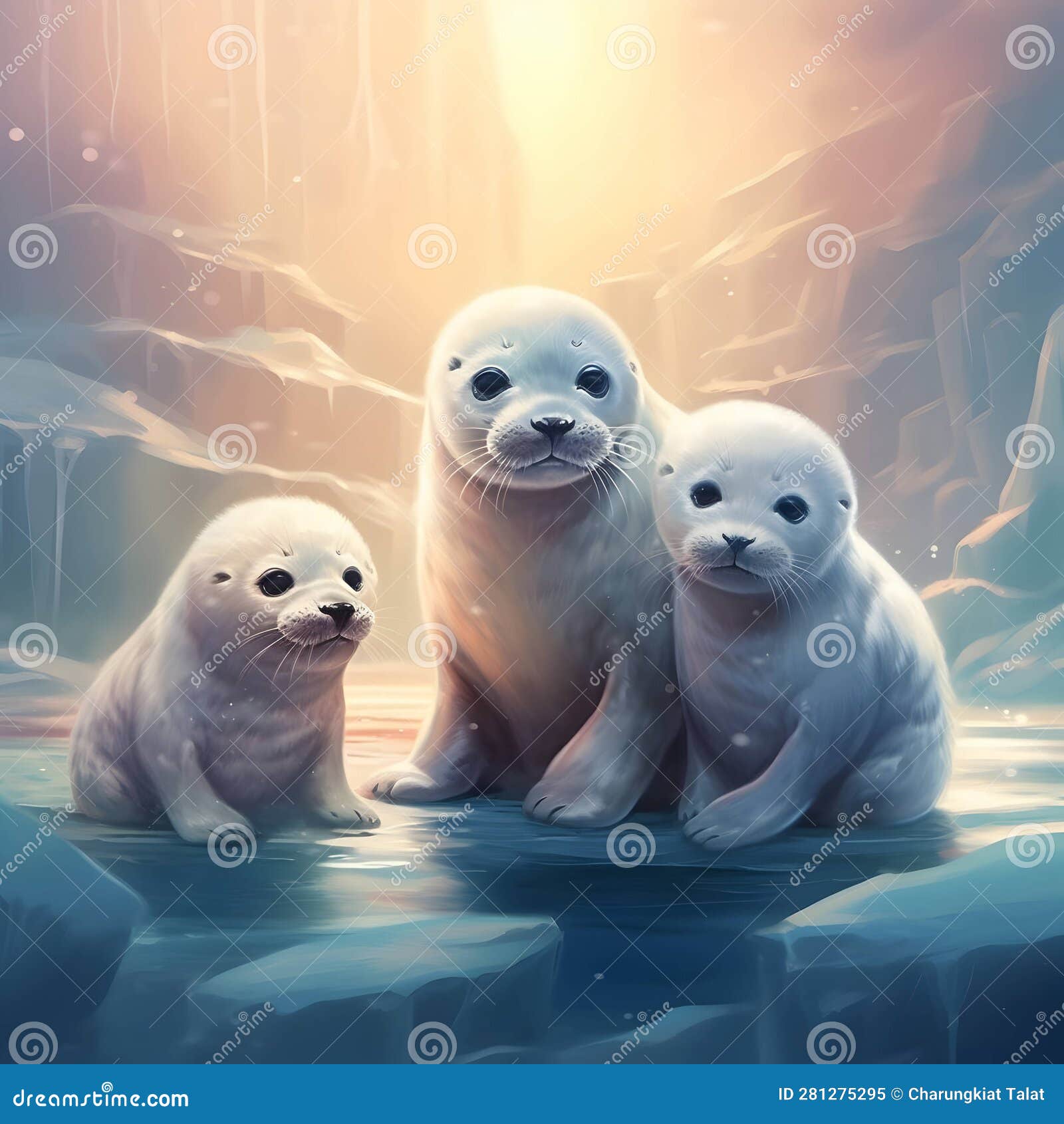 Baby Seals Playing at the North Pole Stock Illustration Illustration