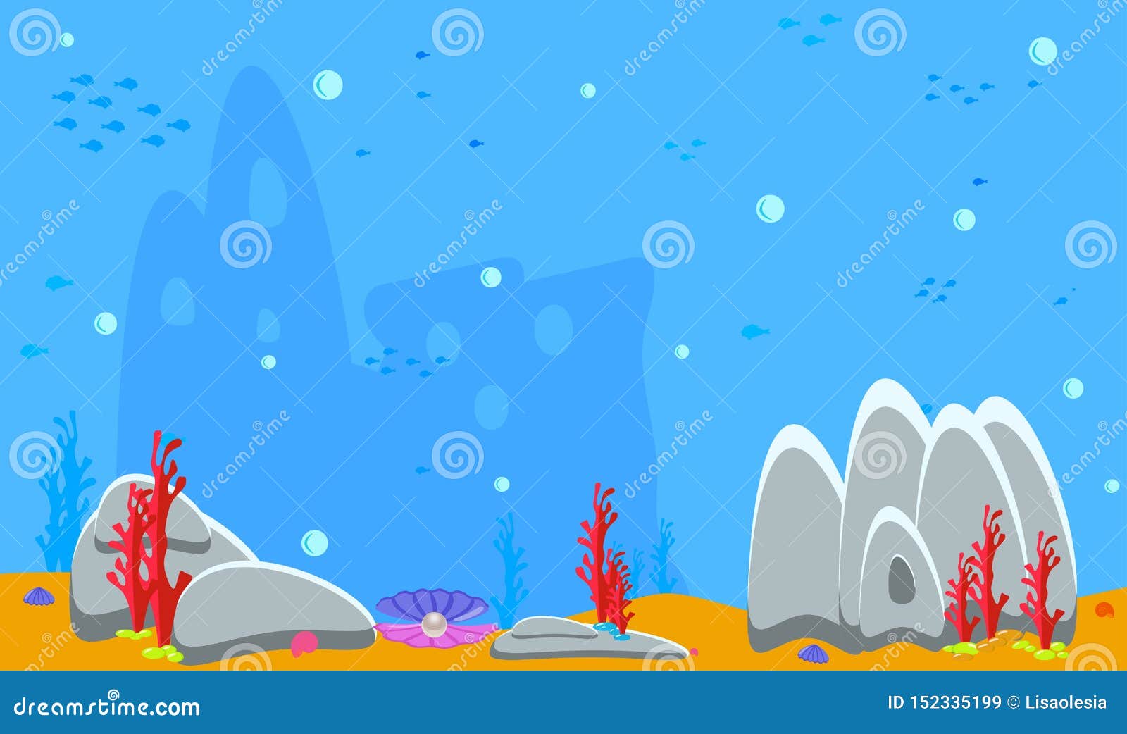Baby Shark Background Blue Underwater Landscape With Fishes Coral Reefs Huge Rocks And See Weeds Tropical Undersea Stock Vector Illustration Of Cartoon Baby