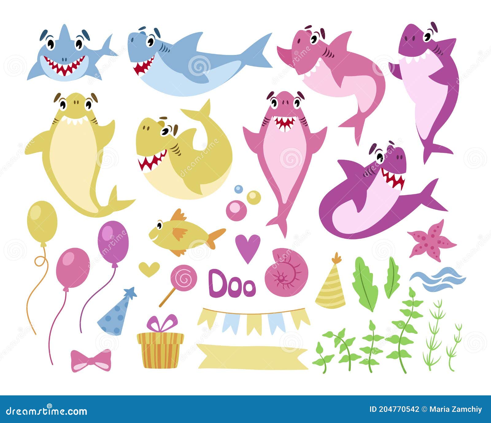 Baby Shark Birthday Party Clipart Stock Vector - Illustration of pink,  seashell: 204770542