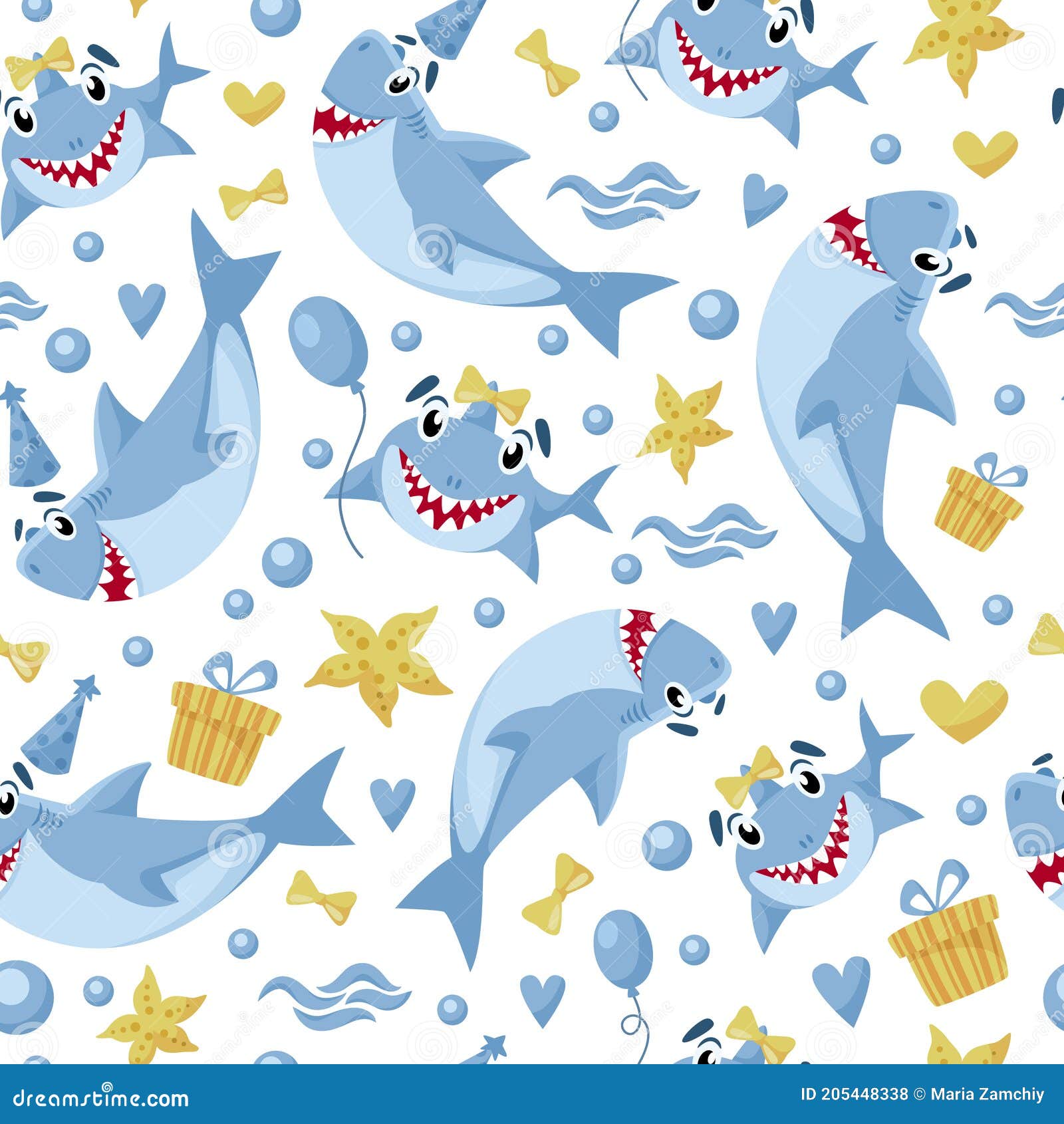 Baby Shark Birthday Seamless Pattern Stock Vector - Illustration of  scrapbooking, shark: 205448338