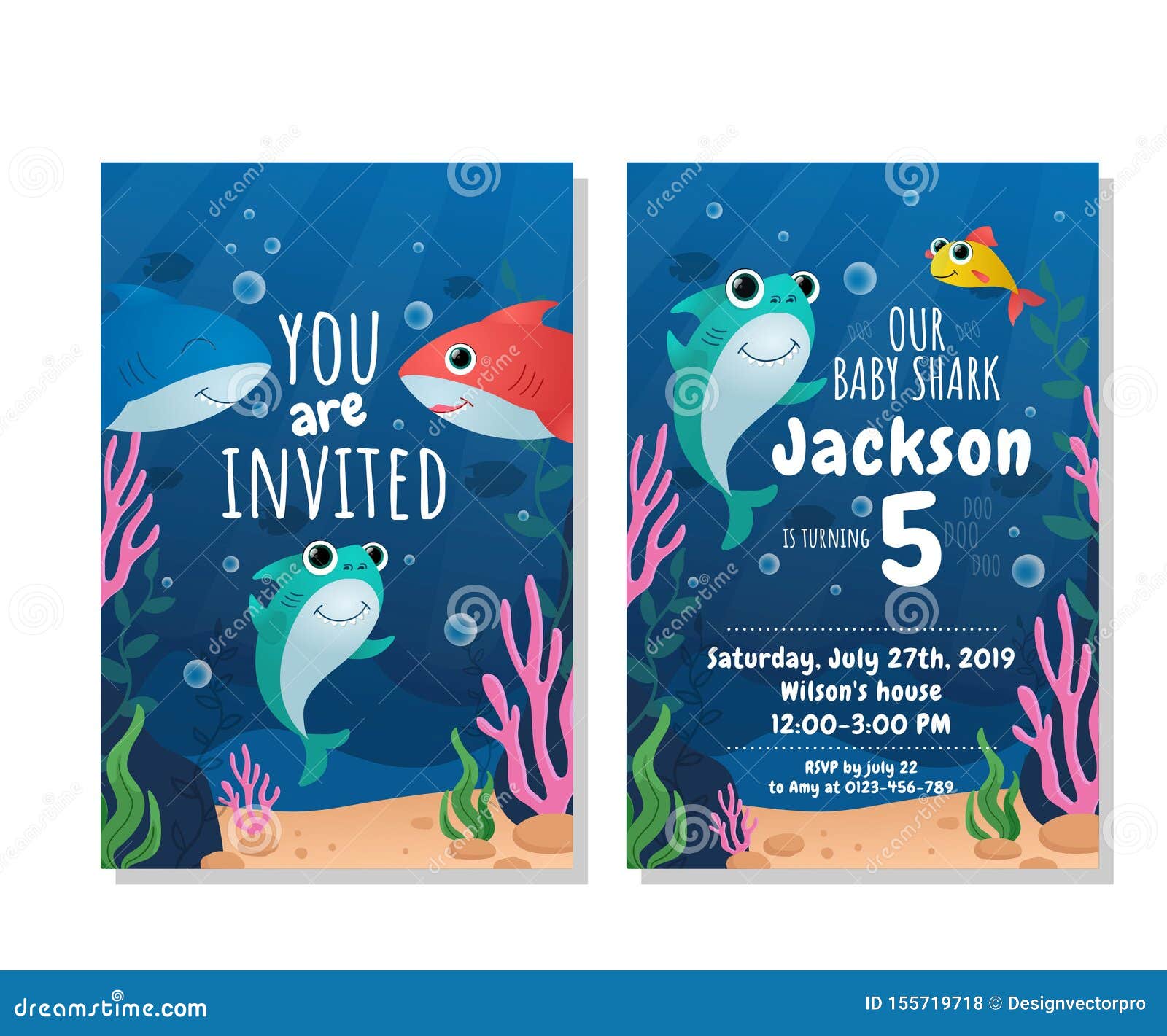 Baby Shark Party Invitation Card Stock Vector Illustration Of