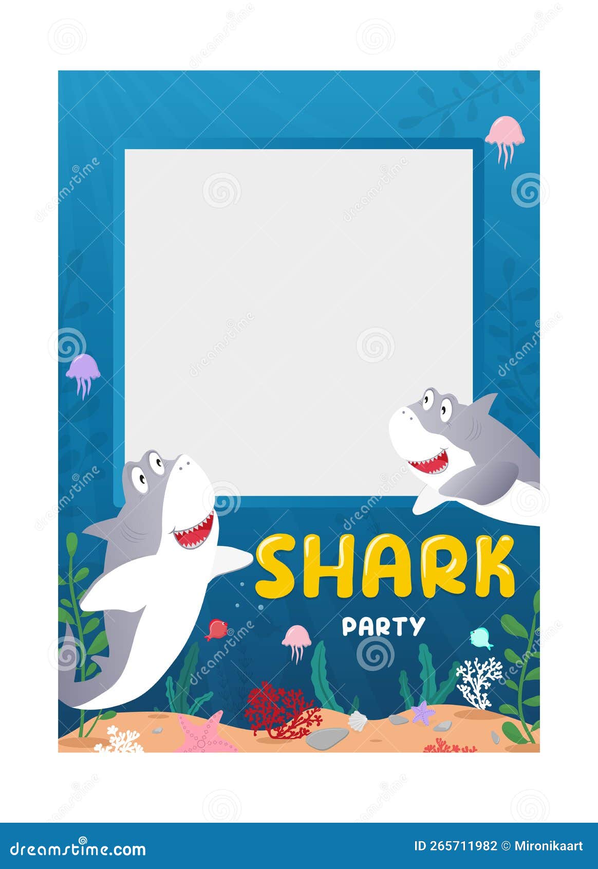 Baby Shark Party Photo Frame Background. Undersea Birthday Party