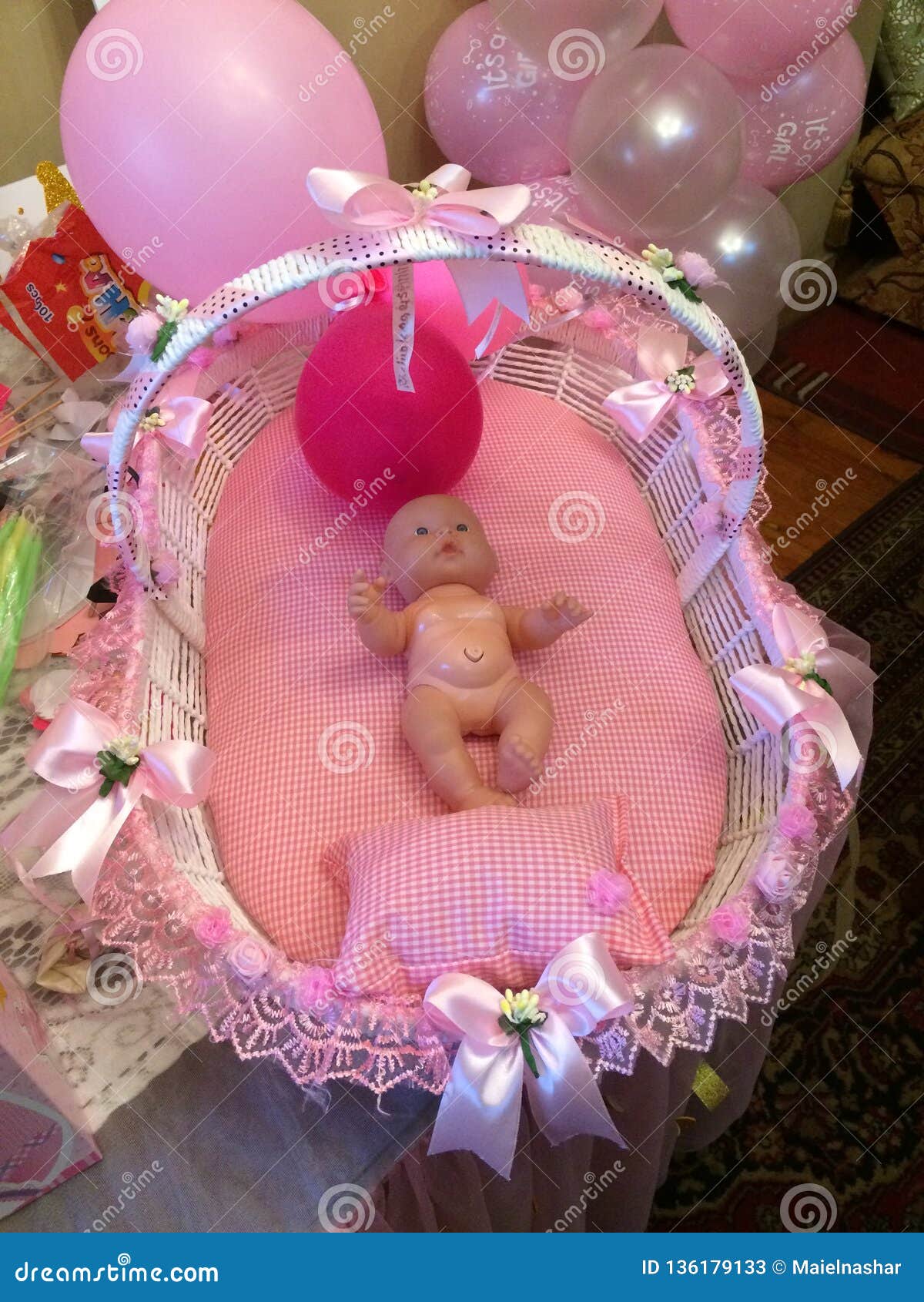Baby shower bed stock image. Image of write, package 136179133