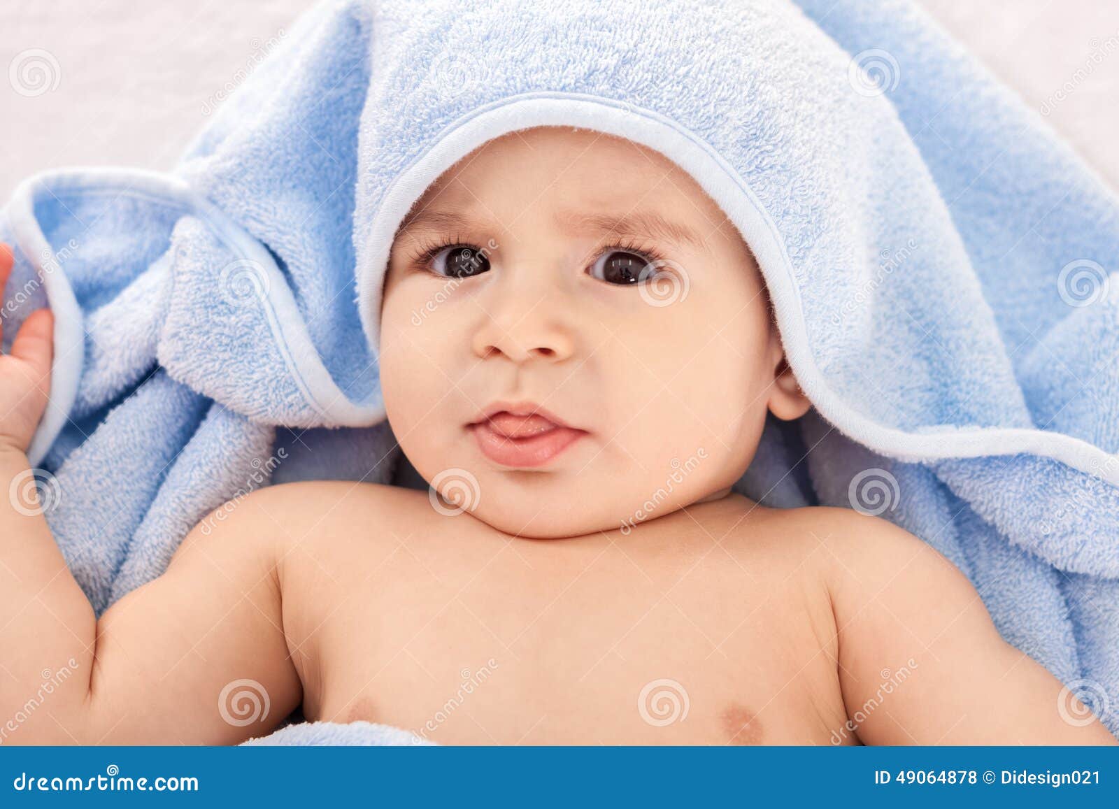 Baby after Shower with Blue Towel Stock Photo Image of bath, little