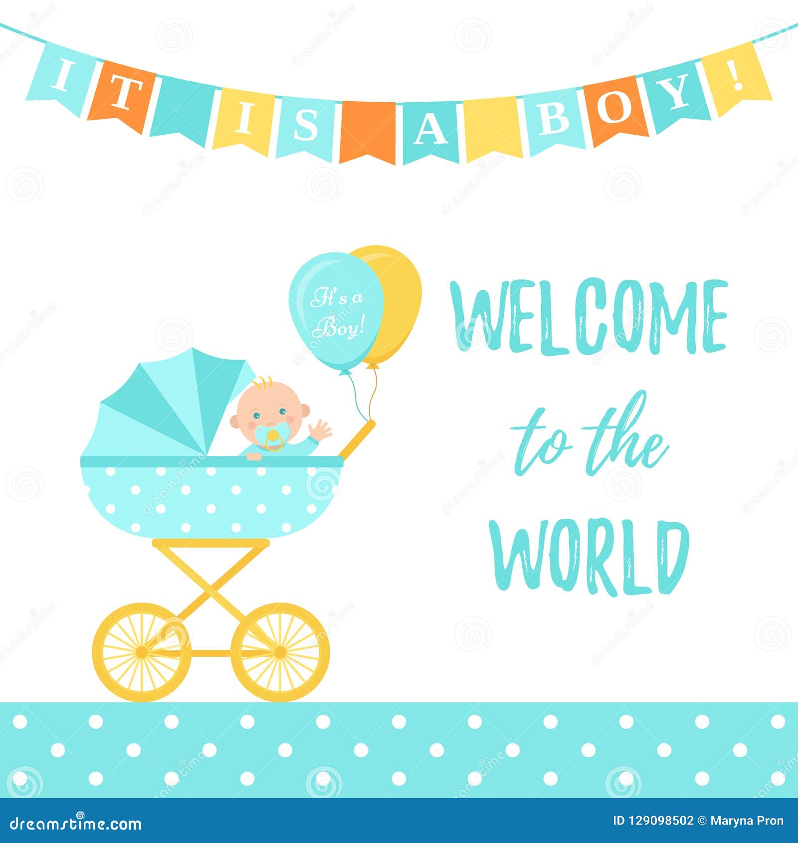 Download Baby Shower Boy Card. Vector Illustration. Blue Banner With Pram Stock Vector - Illustration of ...