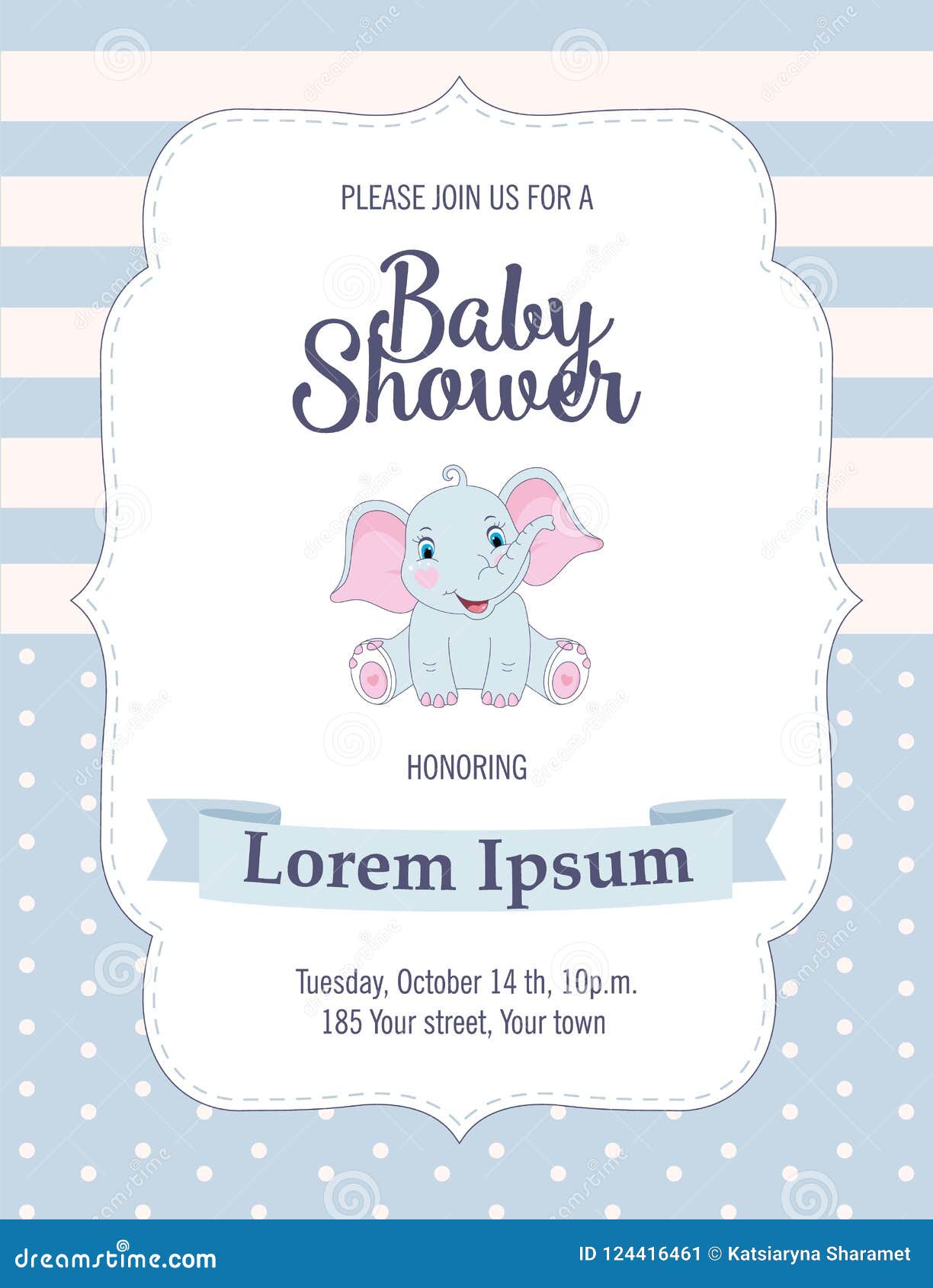 Baby Shower Card With Cute Elephant Vector Stock Vector Illustration Of Postcard