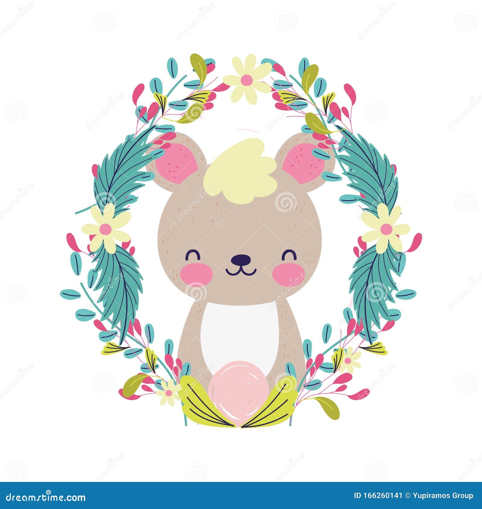 Download Baby Shower Cute Little Bear Wreath Flowers Foliage Stock ...