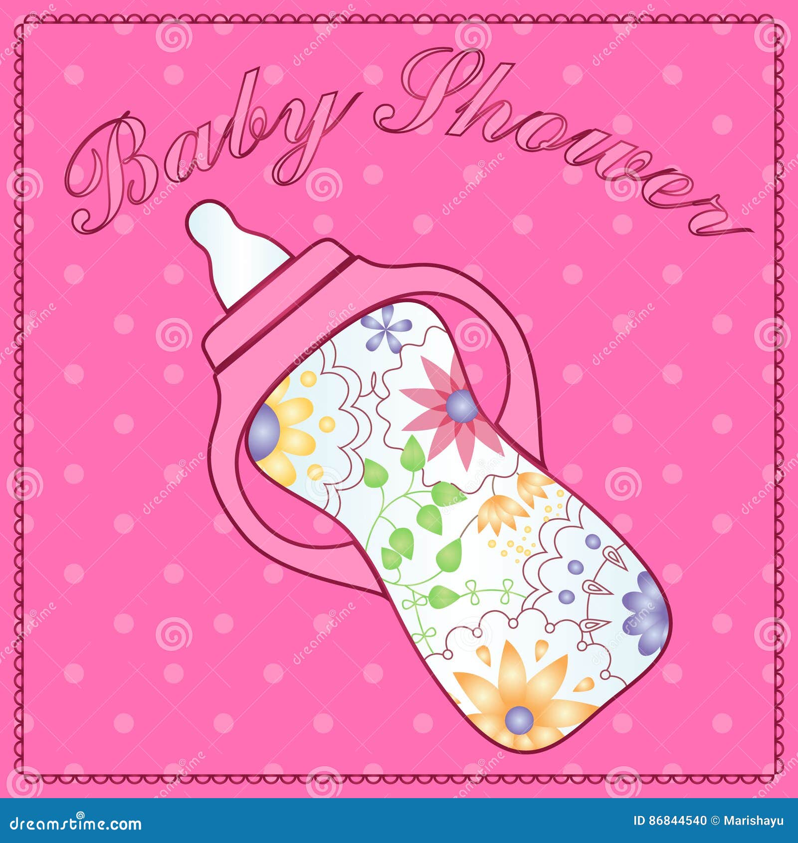Baby Shower with Feeding Bottle Stock Illustration Illustration of
