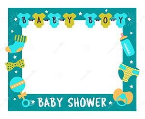 Baby Shower Frame Boy Photo Booth Props Vector Illustration 