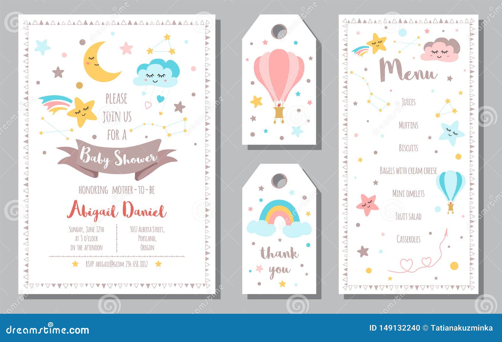 Baby Shower Invitation Templates Banners Menu, Thank You Moon Star Throughout Baby Shower Menu Template Free