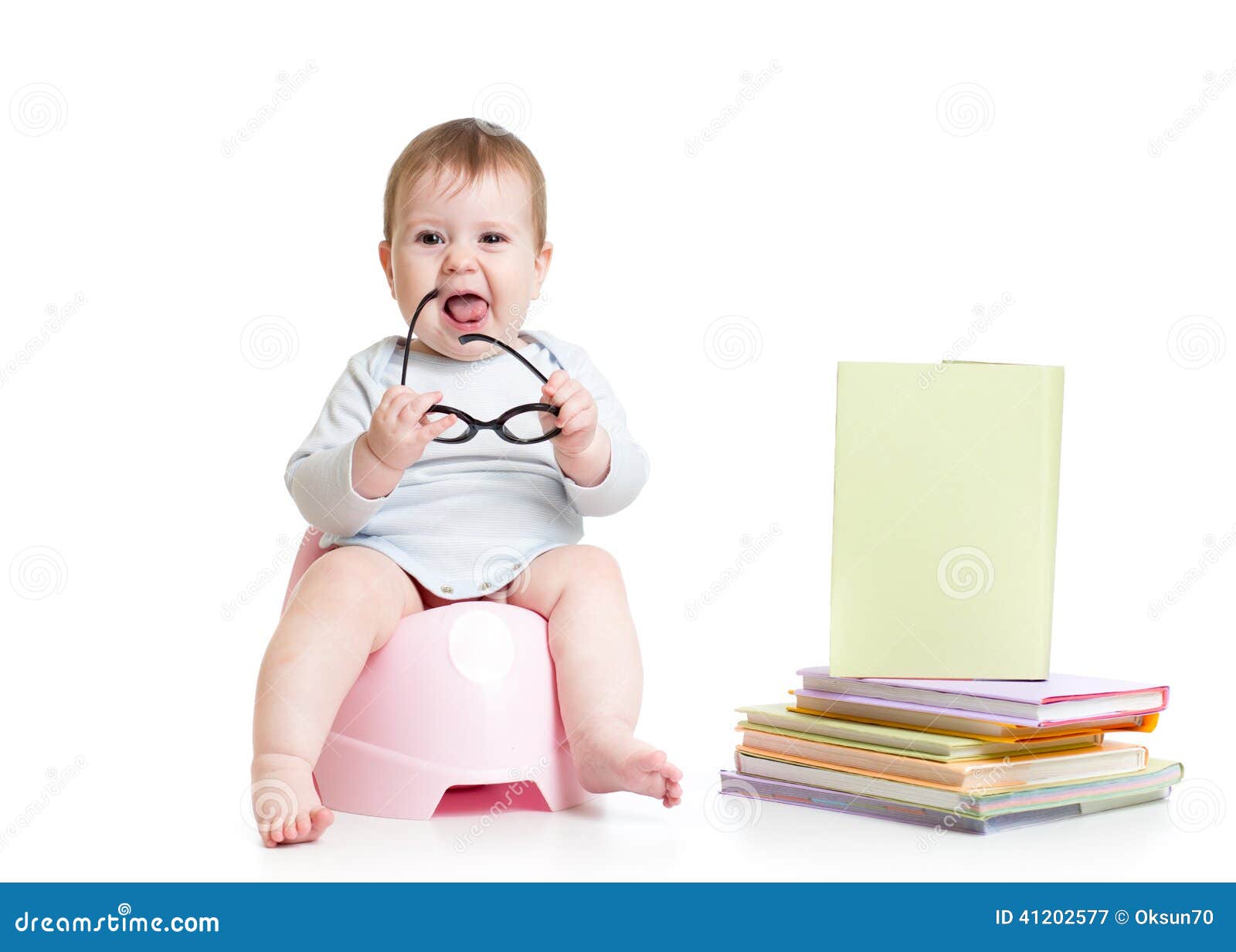 Baby Sitting on Chamberpot with Books Stock Image - Image of person ...