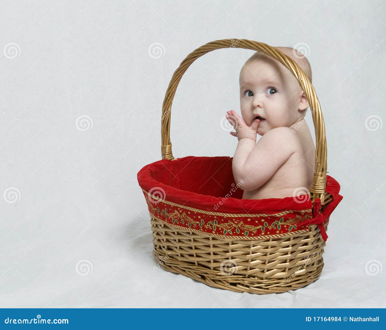Baby Sitting in Christmas Gift Basket Stock Photo Image of gold