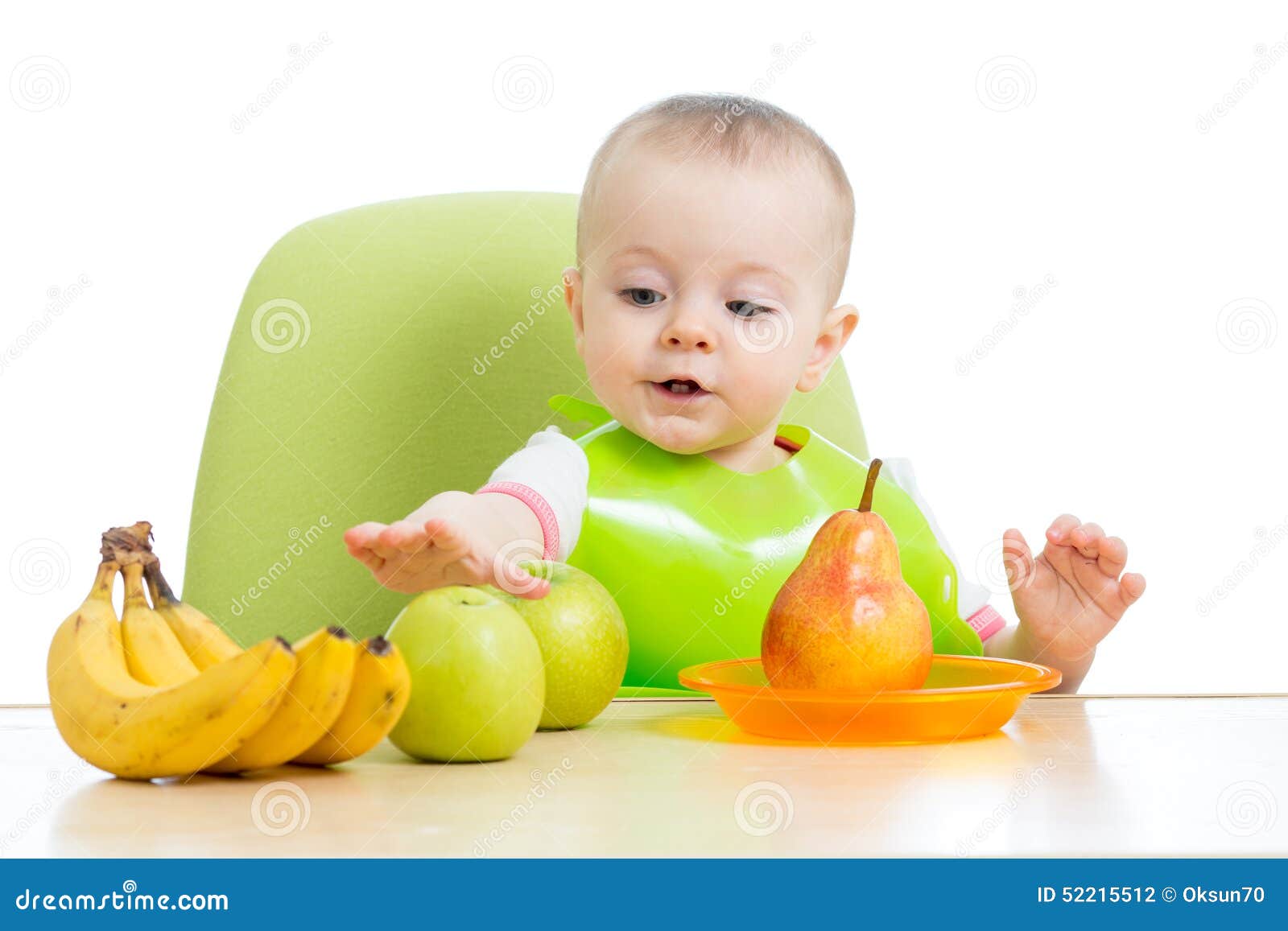 Baby Sitting at Table with Fruits Stock Photo Image of baby