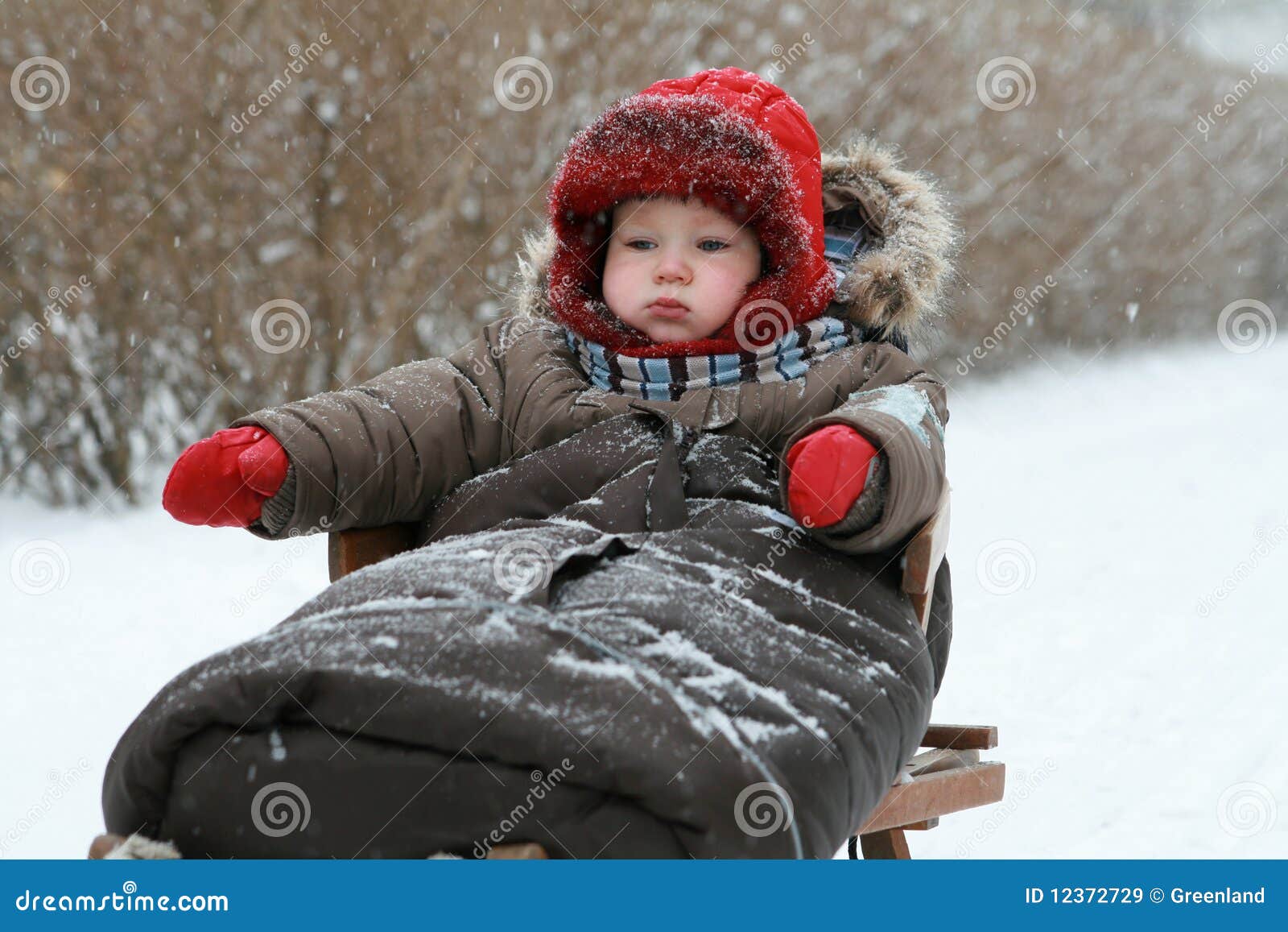 Baby On Sled Royalty Free Stock Images Image 12372729