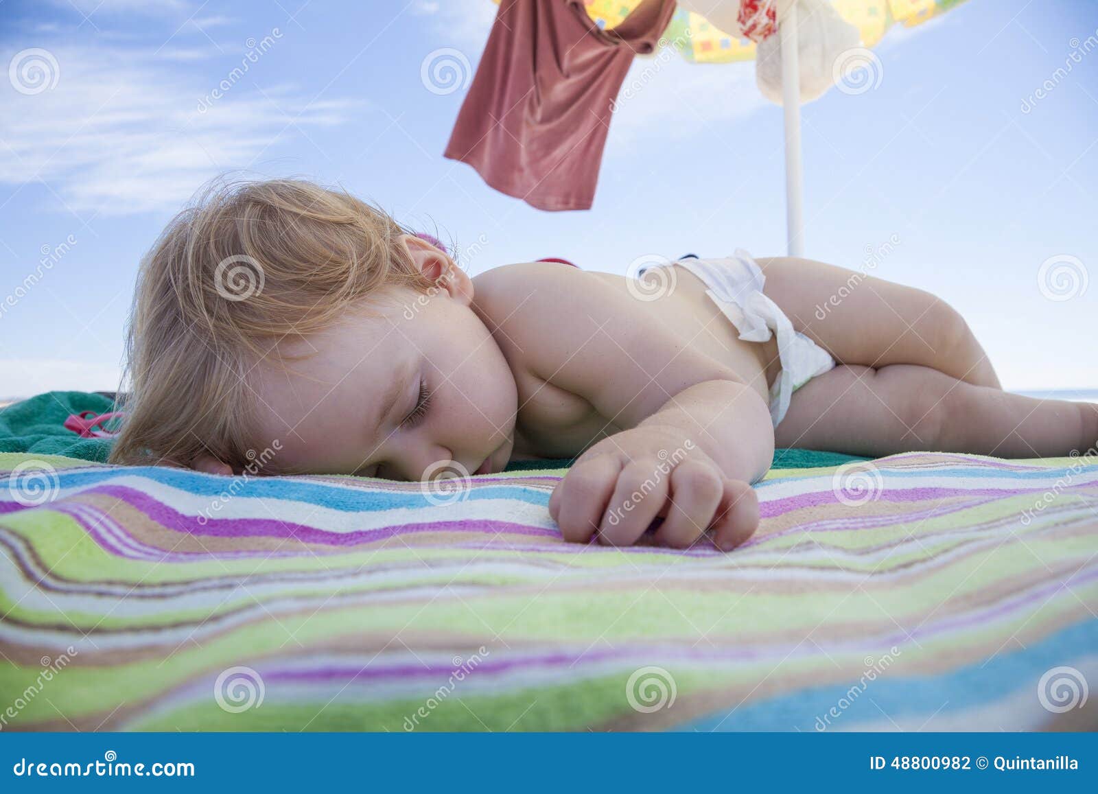 Baby Sleeping on Beach Towel Stock Photo Image of caucasian, nappy