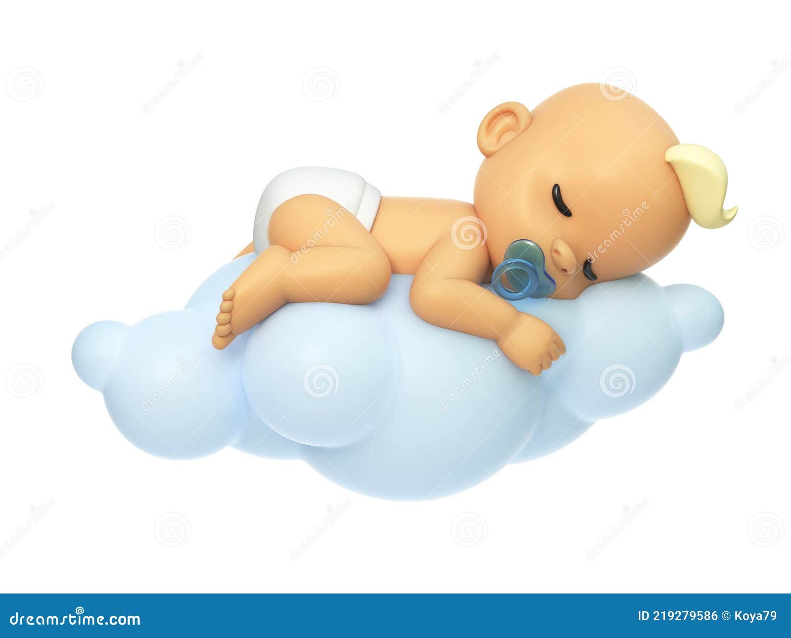 Baby Sleeping on a Cloud 3d Illustration, Cartoon Baby Character 3d