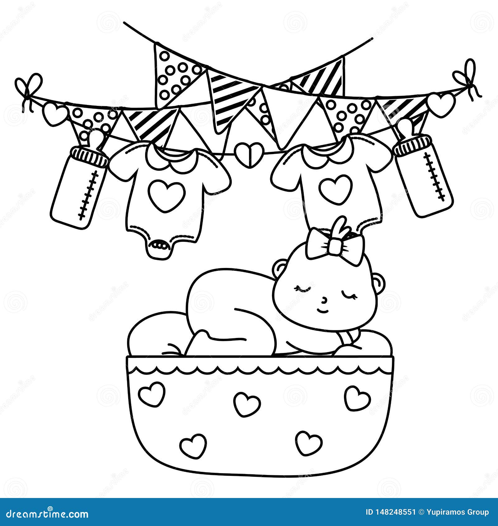 Baby Sleeping in a Cradle in Black and White Stock Vector ...