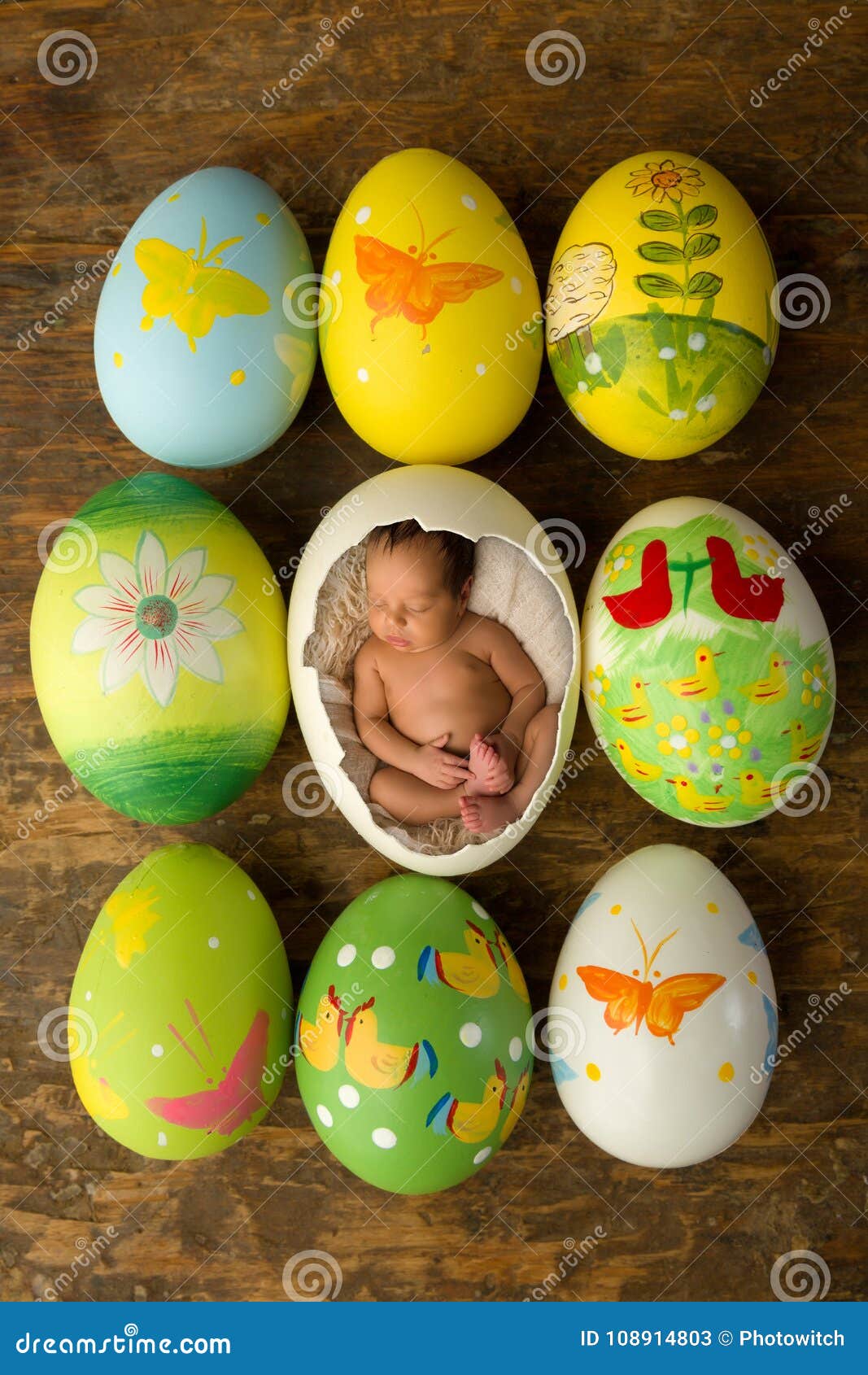 Newborn Baby in Easter Eggs Stock Image Image of dream, background